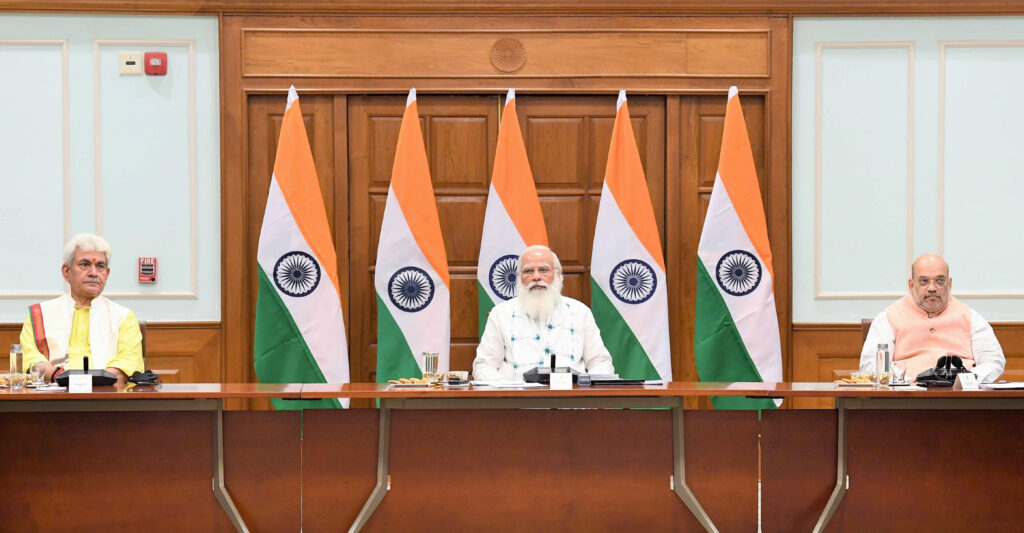 The Prime Minister, Shri Narendra Modi chairing an All-Party meeting with various political leaders from Jammu and Kashmir, in New Delhi on June 24, 2021.